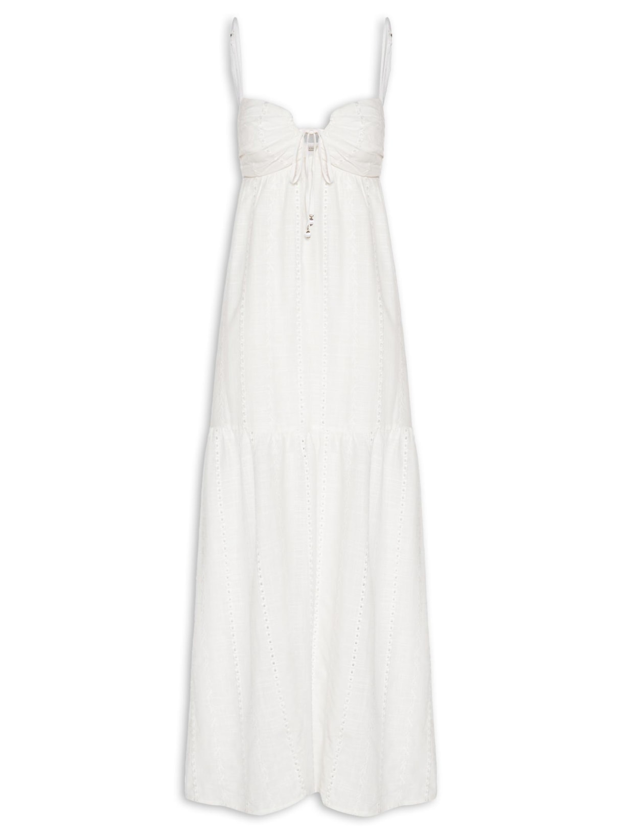 Vestido Midi Alcinha Bordado Listra Ba Branco Maria Filó