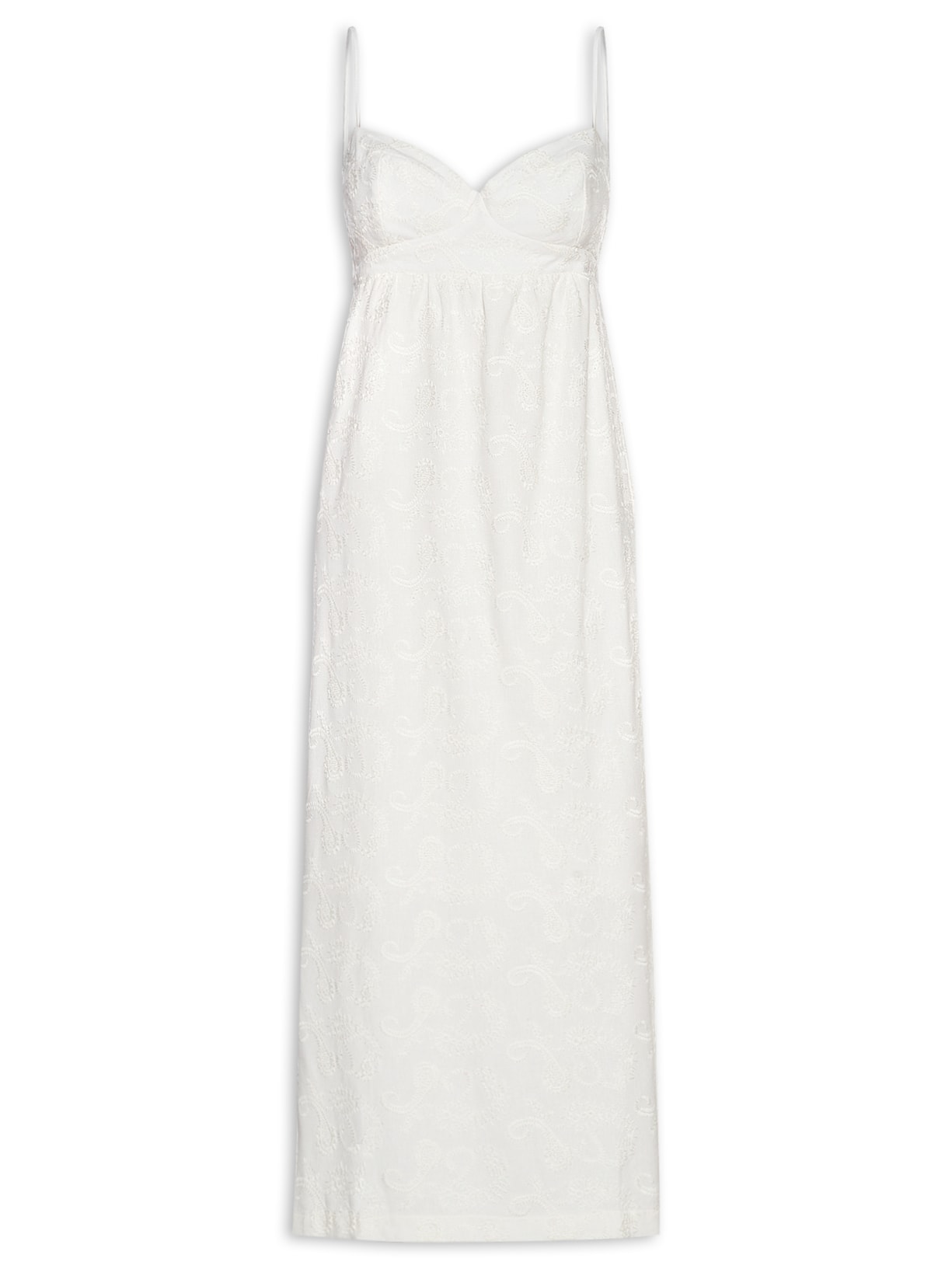 Vestido Midi Alcinha Bordado Paisley Branco Maria Filó