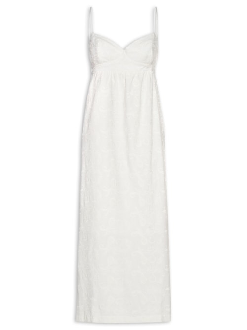 Vestido Midi Alcinha Bordado Paisley - Branco