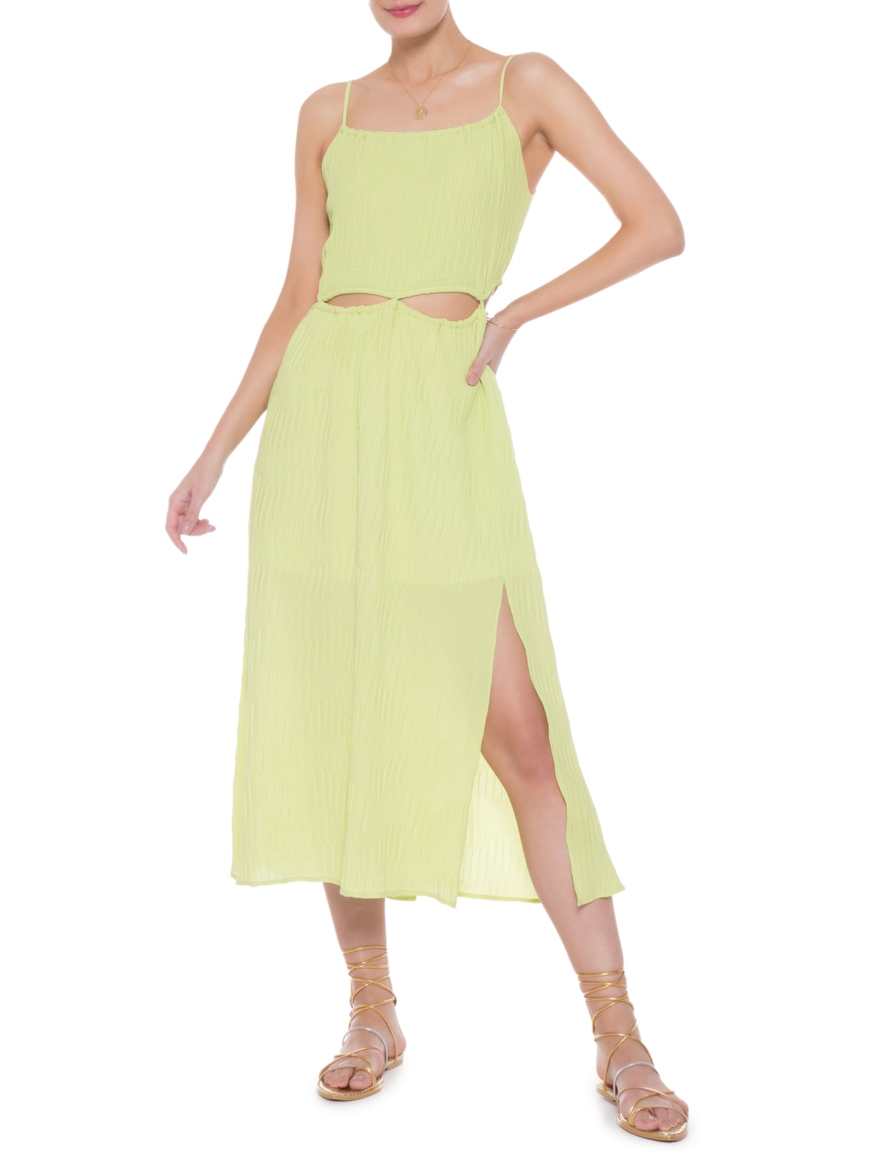 Vestido Midi Alcinha Com Recortes Verde '2Essential