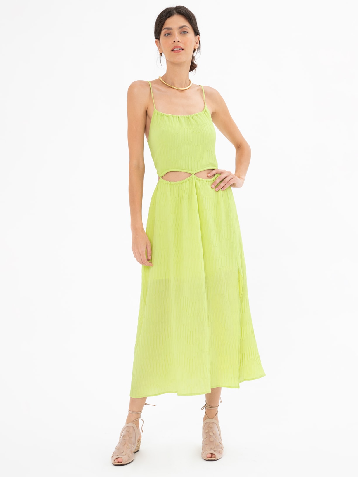 Vestido Midi Alcinha Com Recortes Verde '2Essential