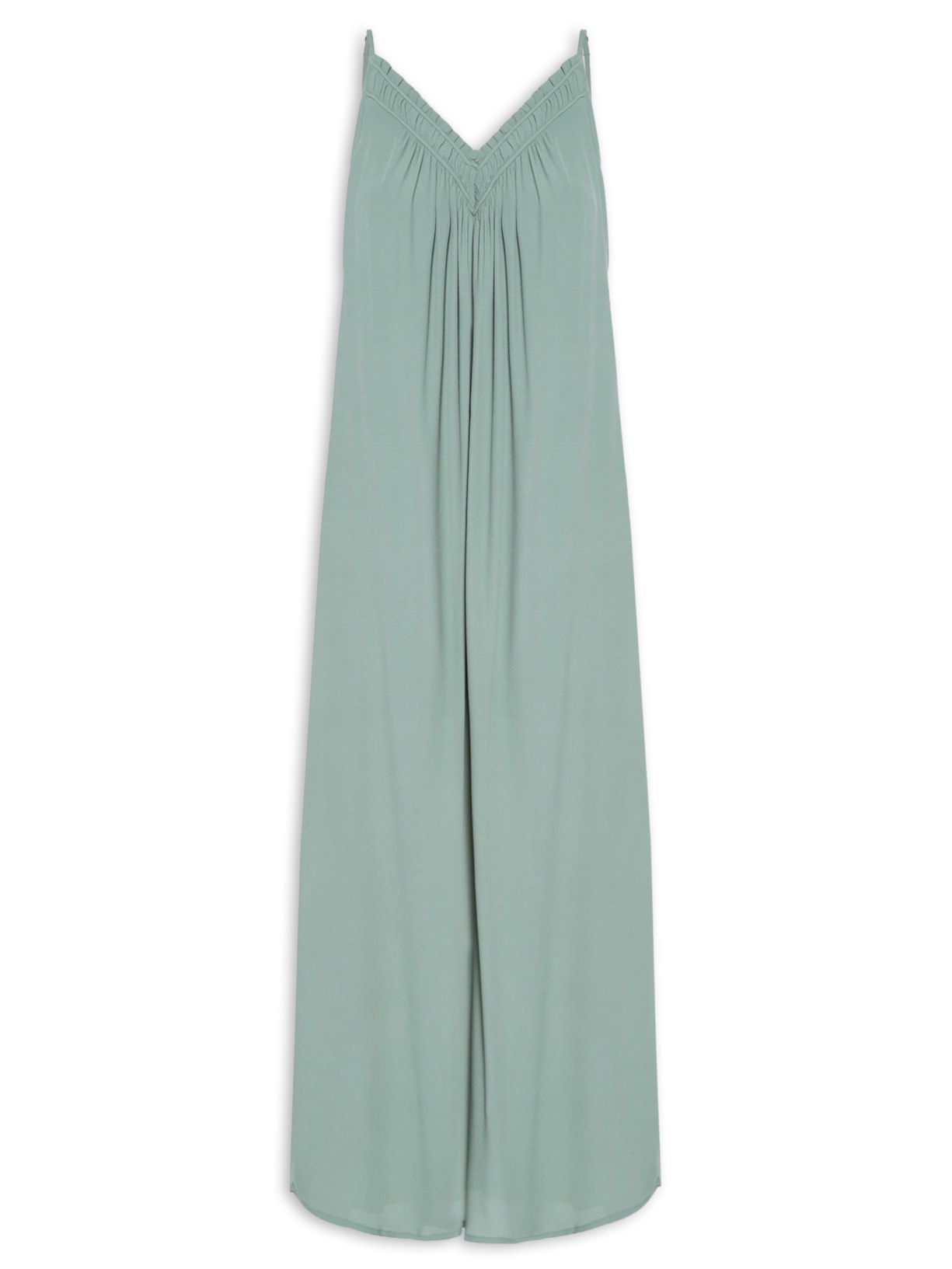Vestido Midi Alcinha Decote Franzido - Verde