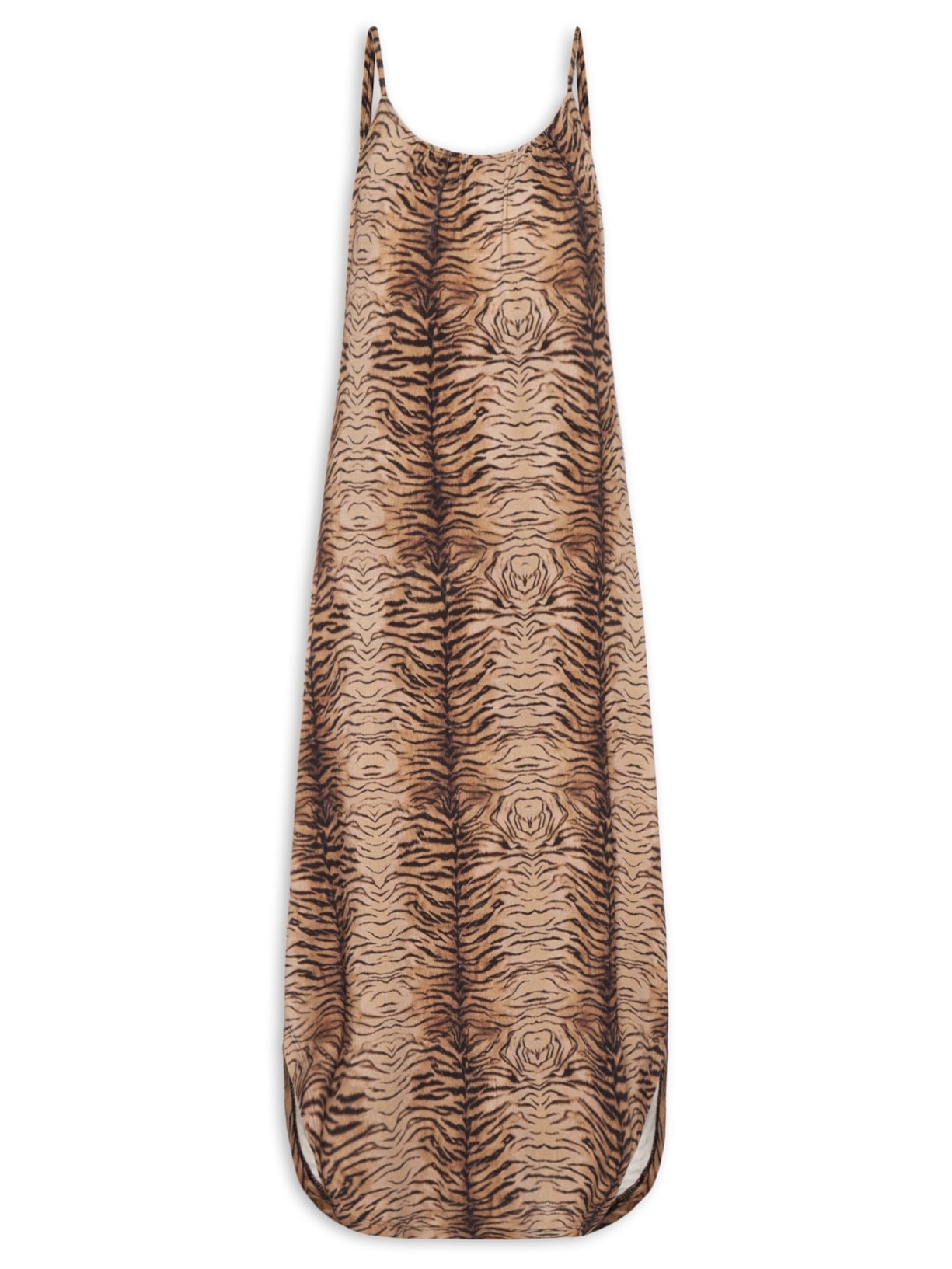 Vestido Midi Alcinha Estampa Felin – Marrom
