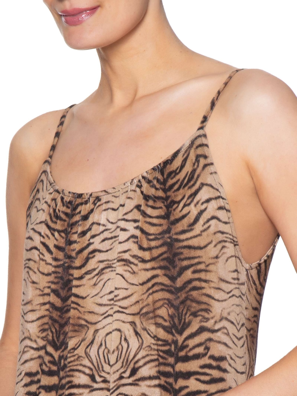 Vestido Midi Alcinha Estampa Felin – Marrom Maria Filó