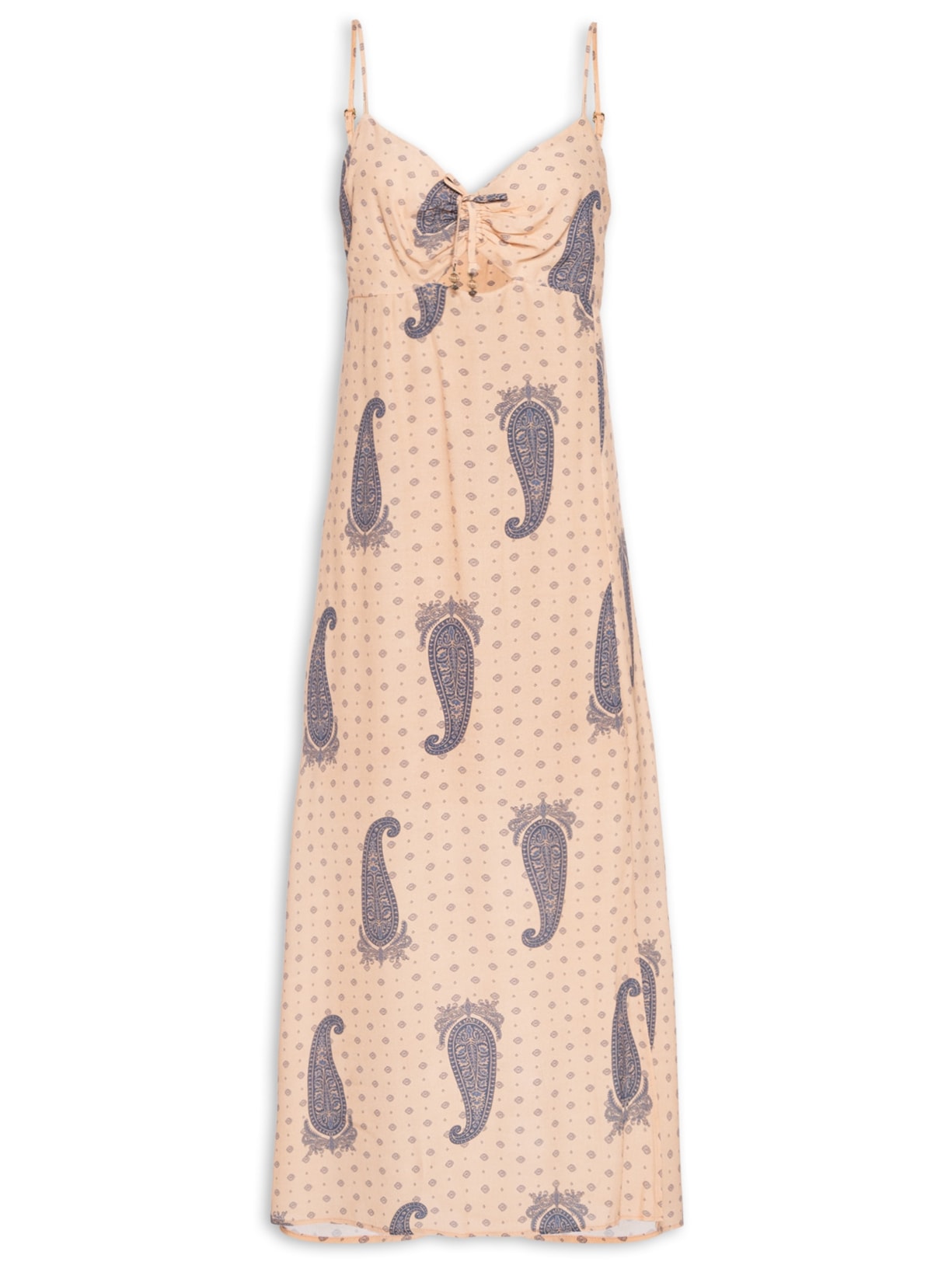 Vestido Midi Alcinha Estampa Glod Blue Bege Maria Filó