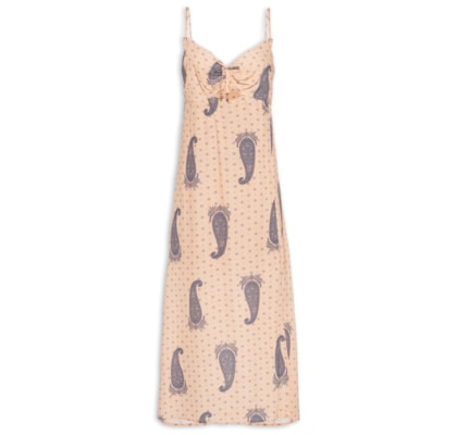 Vestido Midi Alcinha Estampa Glod Blue - Bege