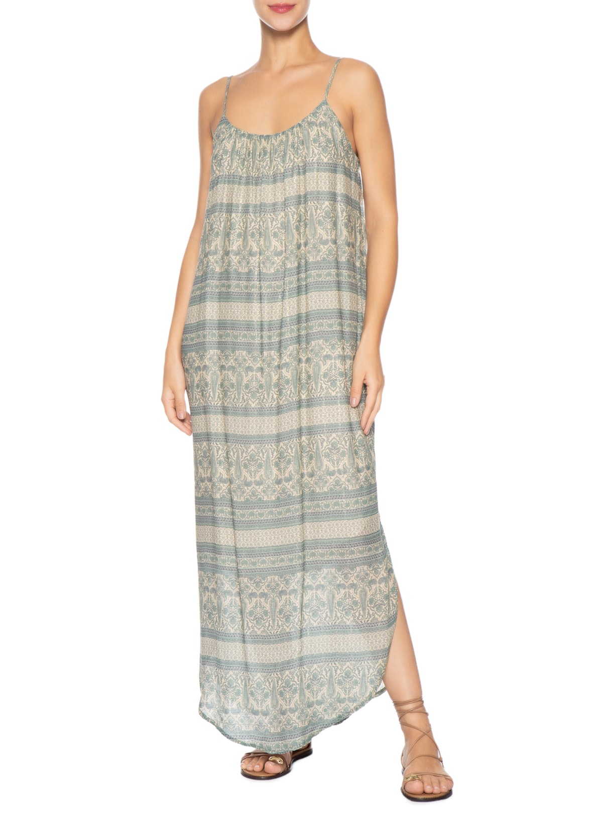 Vestido Midi Alcinha Estampa Maina B Azul Maria Filó
