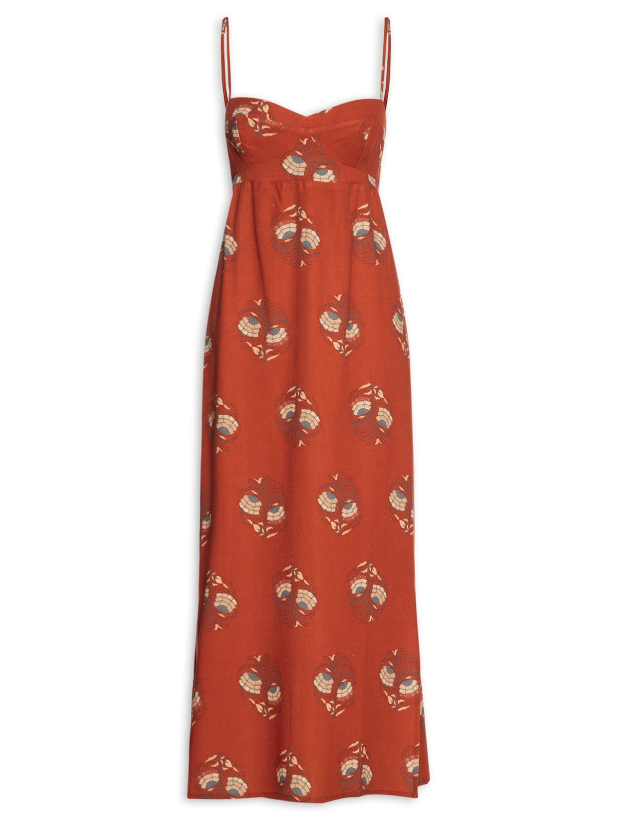 Vestido Midi Alcinha Estampa Ramo - Vermelho