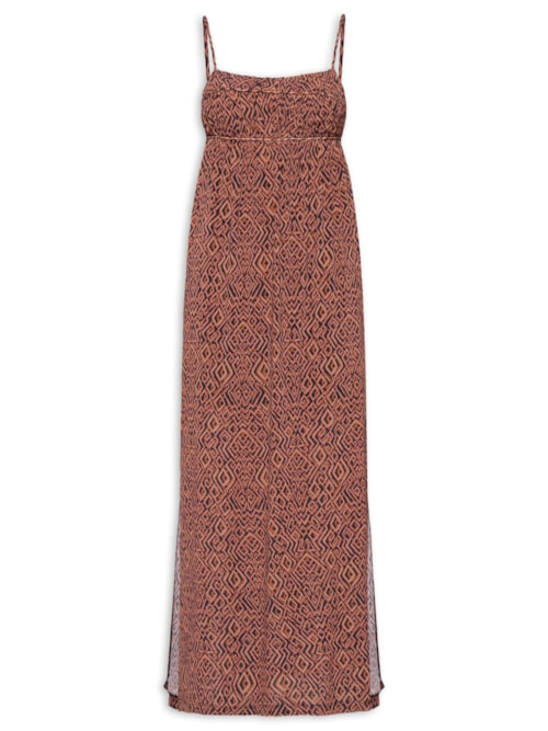 Vestido Midi Alcinha Estampa Zuma B - Marrom