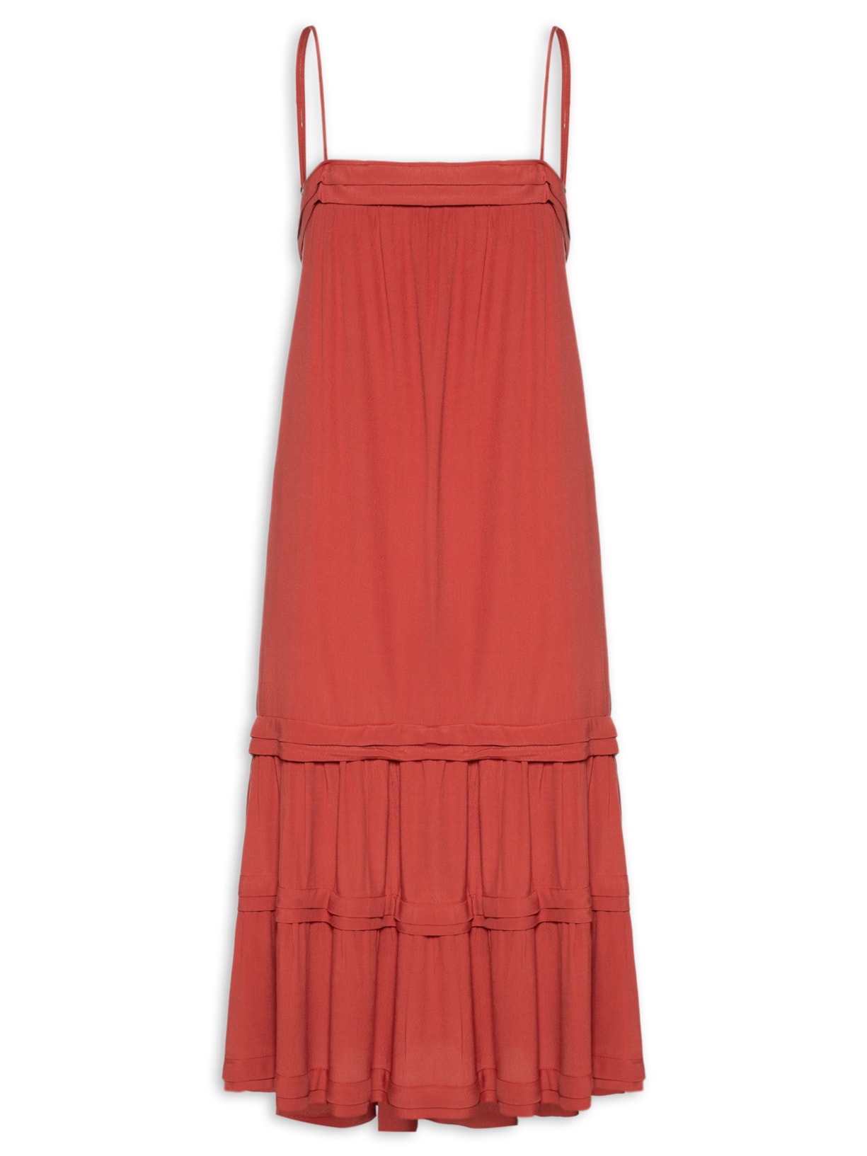 Vestido Midi Alcinha Pregas - Vermelho