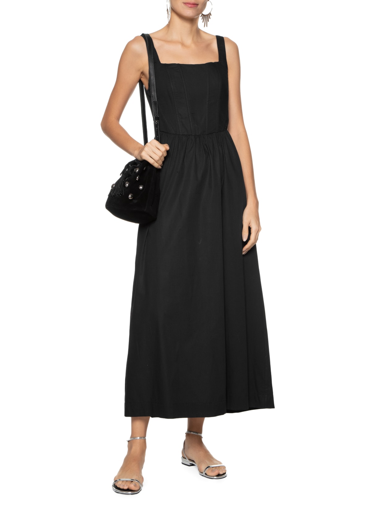 Vestido Midi Alfaiataria Pesponto Dress To Preto