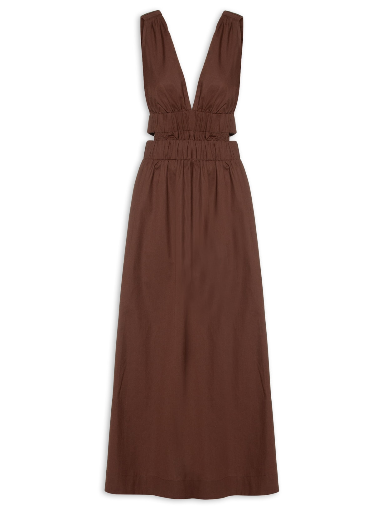 Vestido Midi Algodão Alça Elástico - Marrom