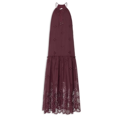 Vestido Midi Algodão Barrado - Vermelho