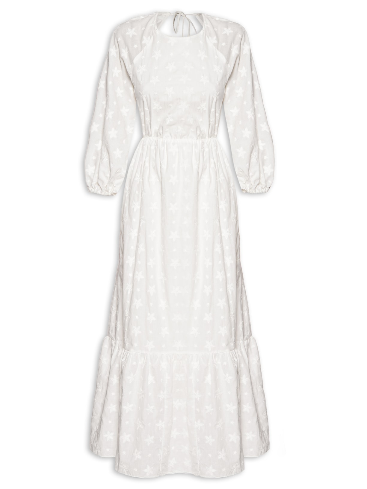 Vestido Midi Algodão Bordado Mix Estrela - Branco