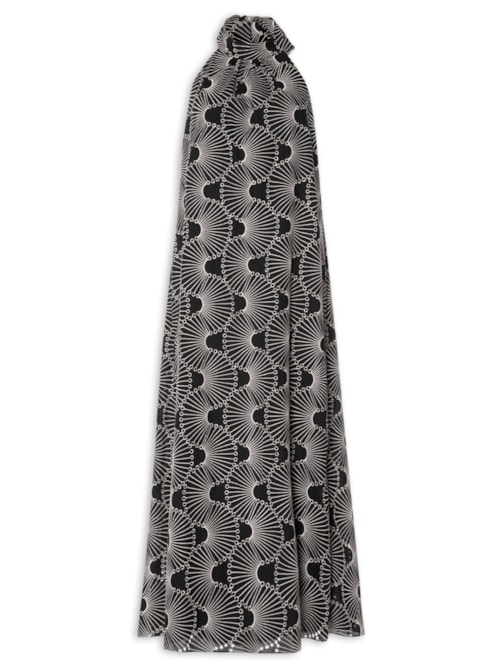Vestido Midi Algodão Bordado Ondas - Preto