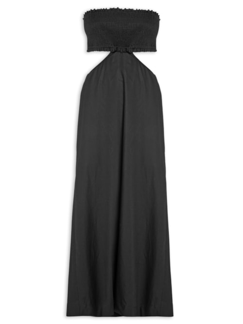Vestido Midi Algodão Busto Lastex - Preto