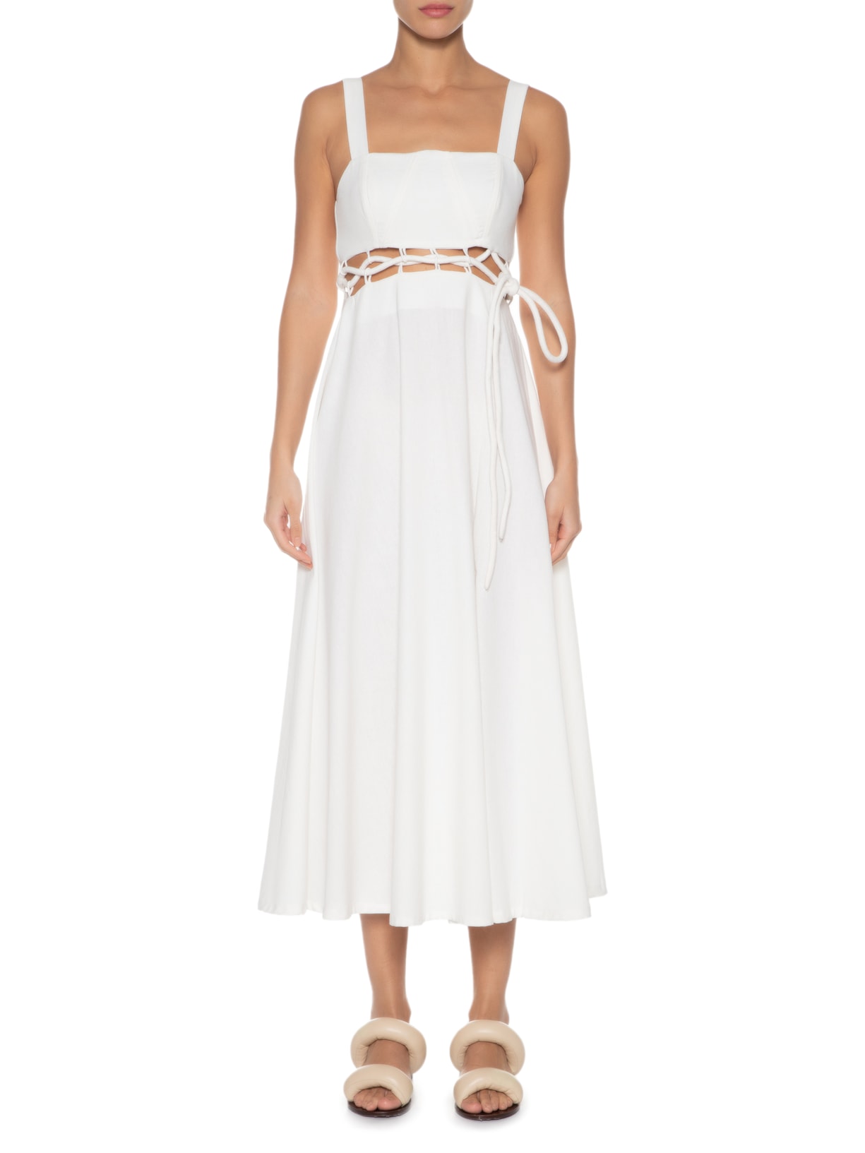 Vestido Midi Amarração Fenda Off White Farm