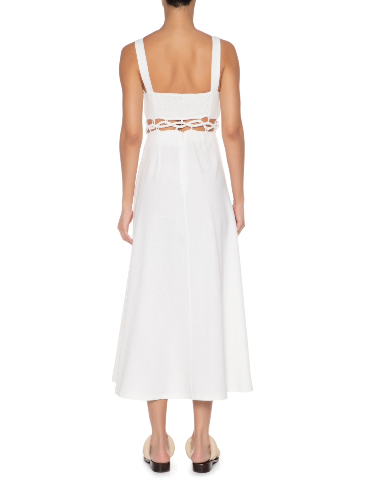 Vestido Midi Amarração Fenda Off White Farm