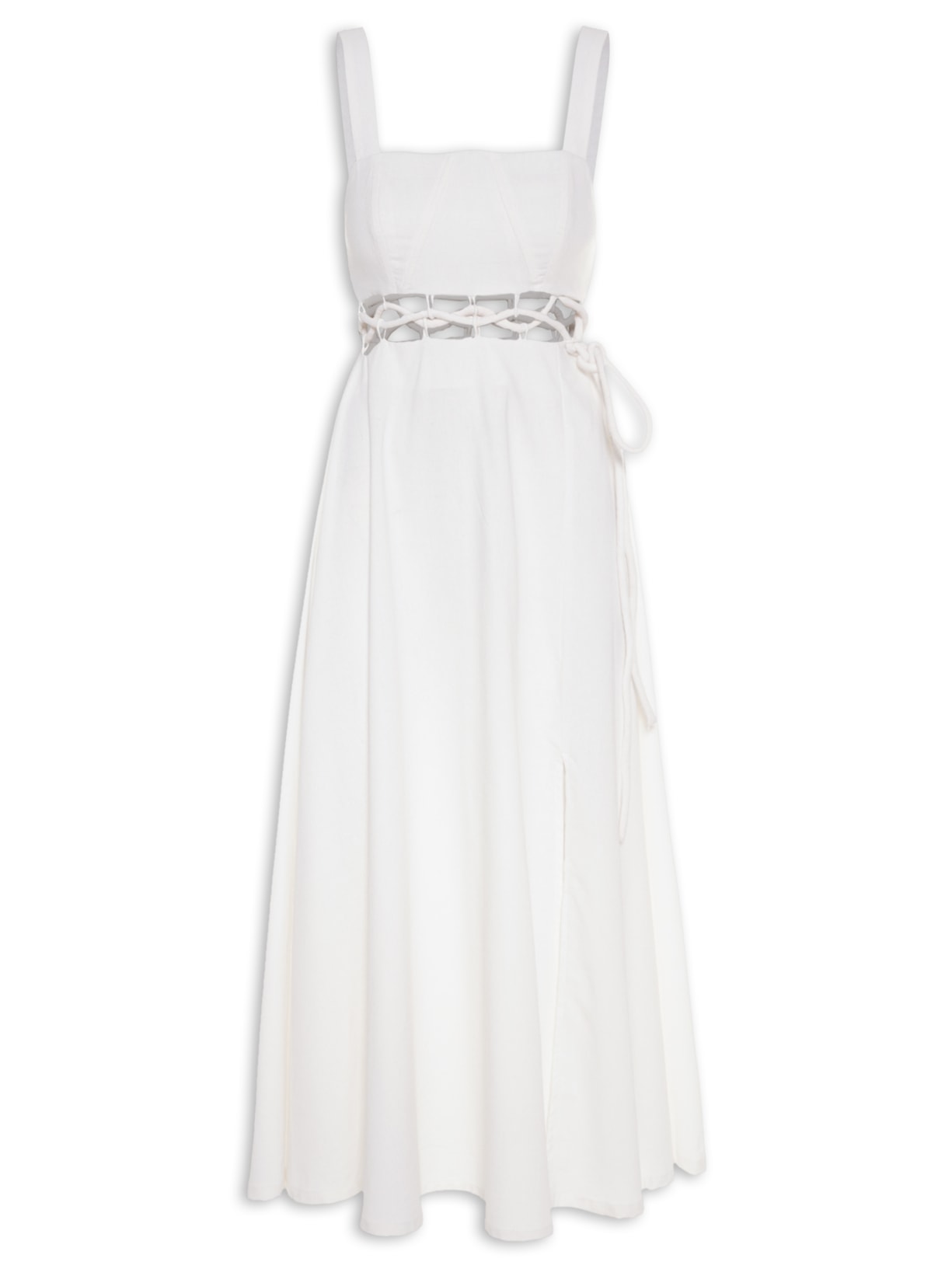 Vestido Midi Amarração Fenda Off White Farm