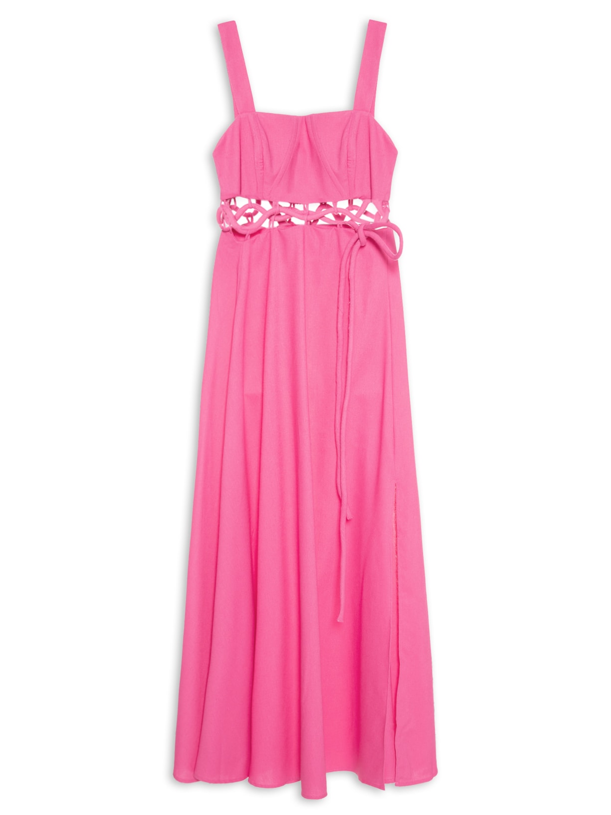 Vestido Midi Amarração Fenda - Rosa