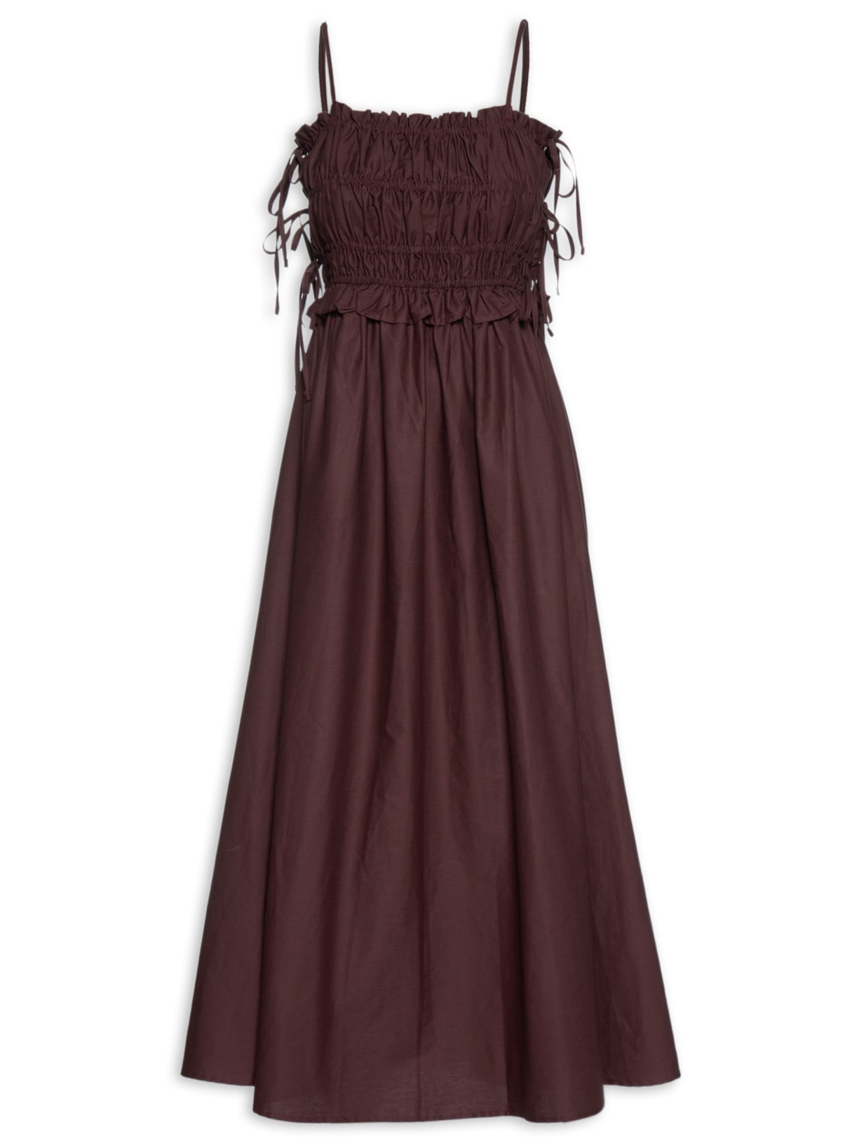 Vestido Midi Amarrações - Marrom