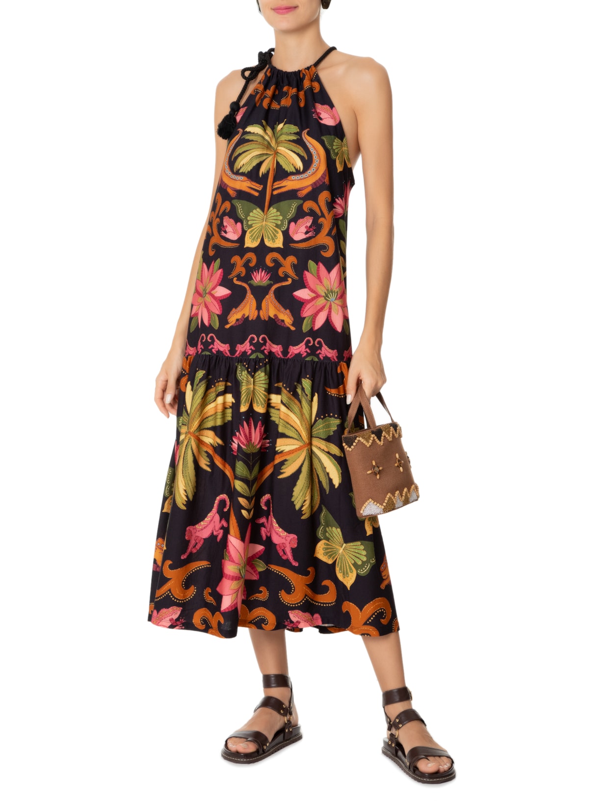 Vestido Midi Amazônia Chic Preto Farm