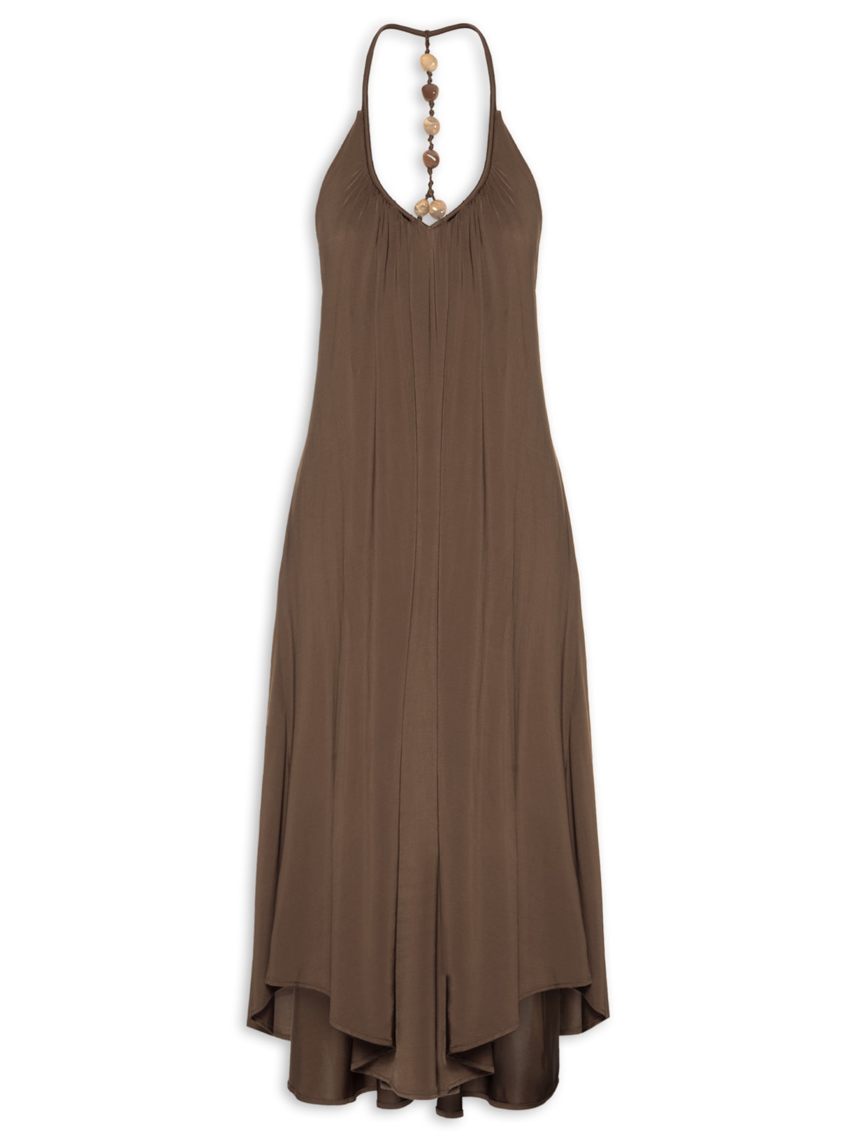 Vestido Midi Amplo Adornos - Marrom