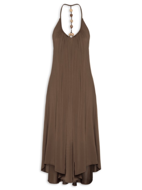 Vestido Midi Amplo Adornos - Marrom