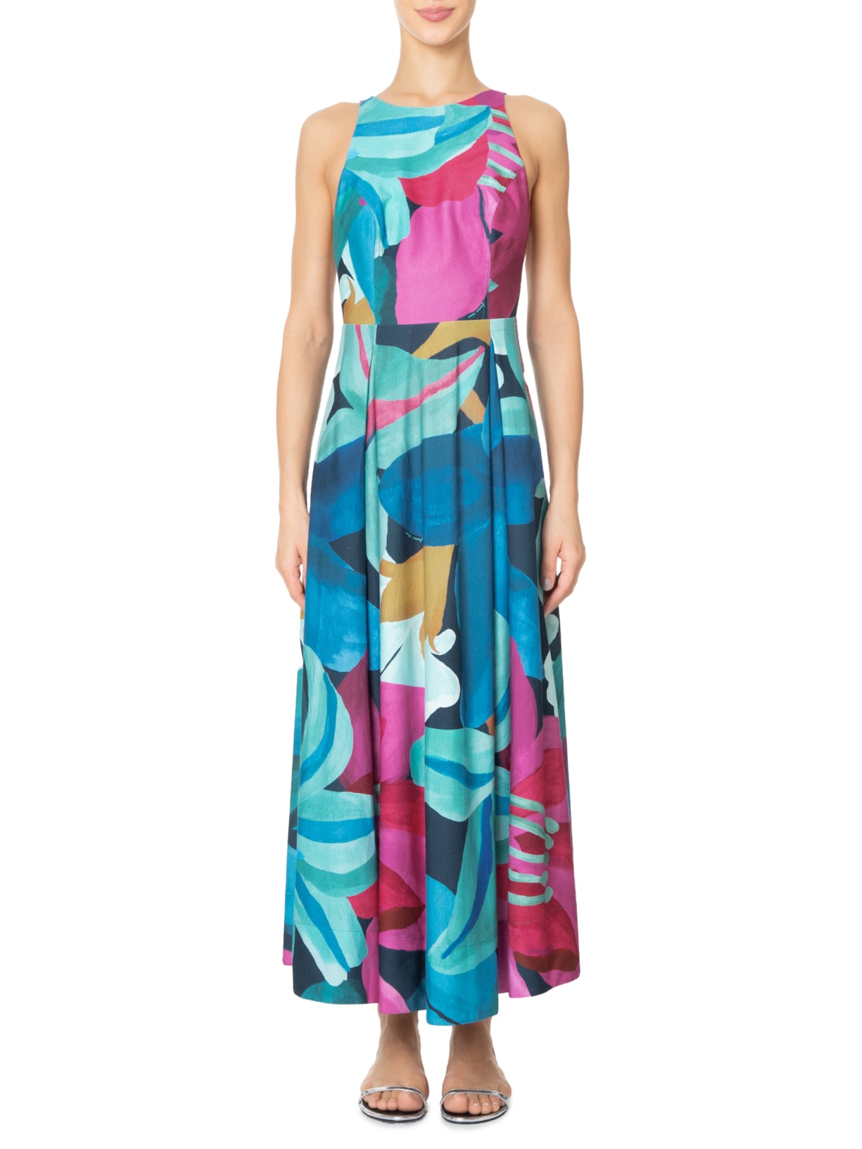 Vestido Midi Aquarela Floral Azul Farm