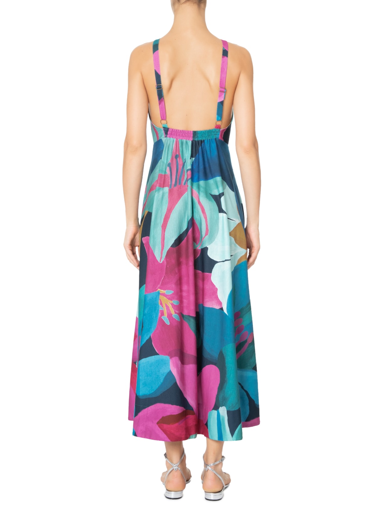 Vestido Midi Aquarela Floral Azul Farm