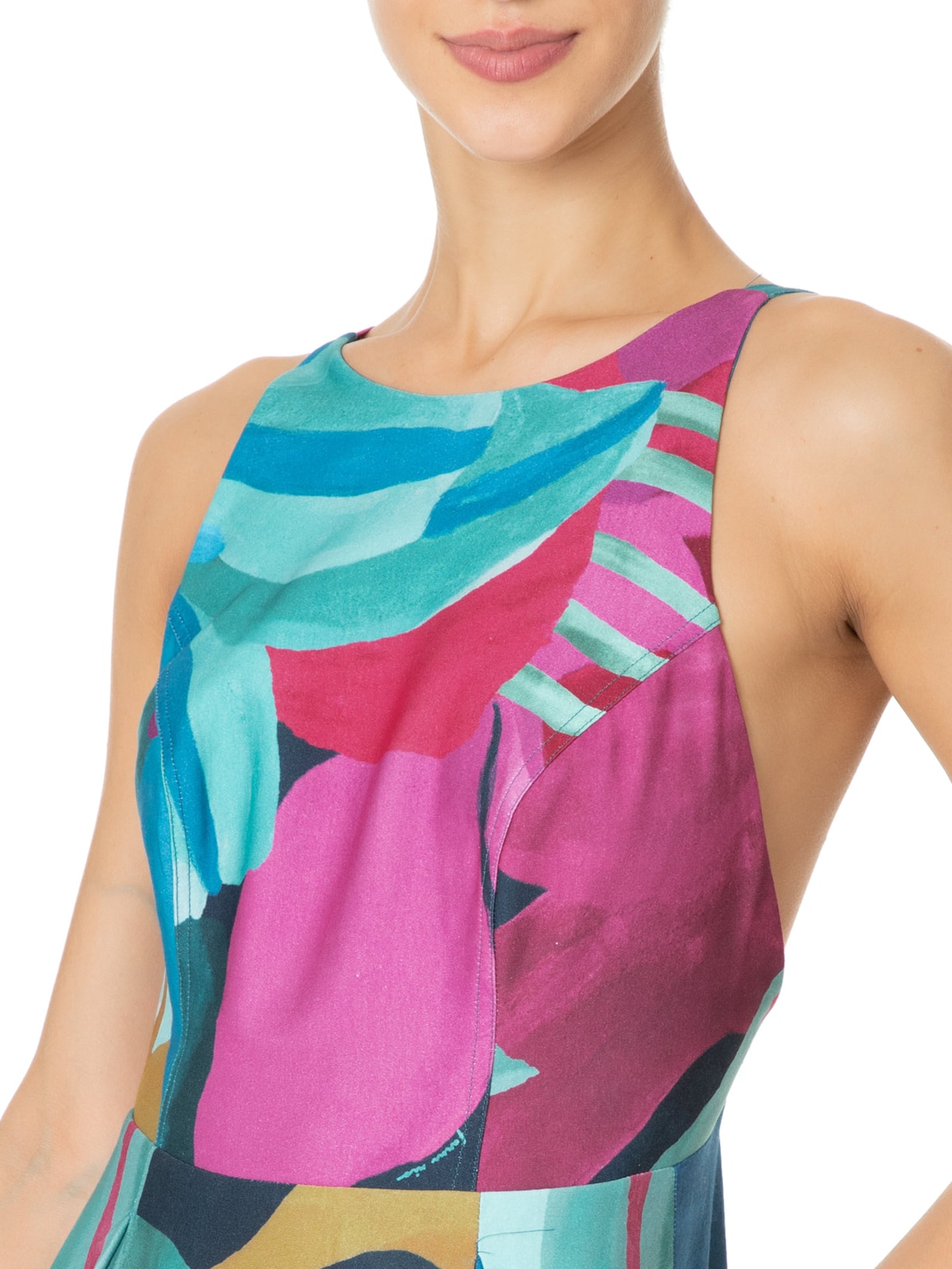 Vestido Midi Aquarela Floral Azul Farm