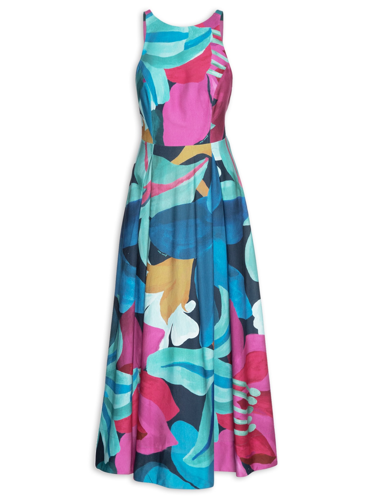 Vestido Midi Aquarela Floral - Azul