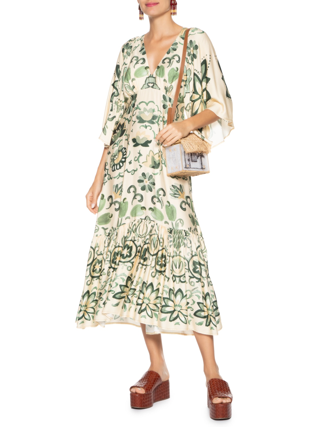 Vestido Midi Aquarela Tropical Verde Farm