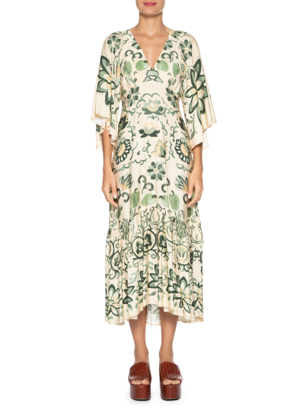 Vestido Midi Aquarela Tropical Verde Farm