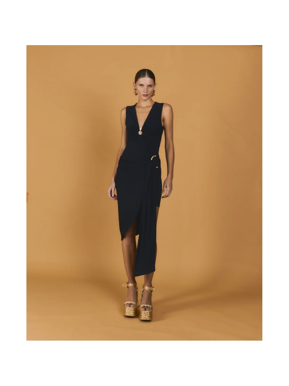 Vestido Midi Argolas Mareh Salácia Preto Shop Ginger