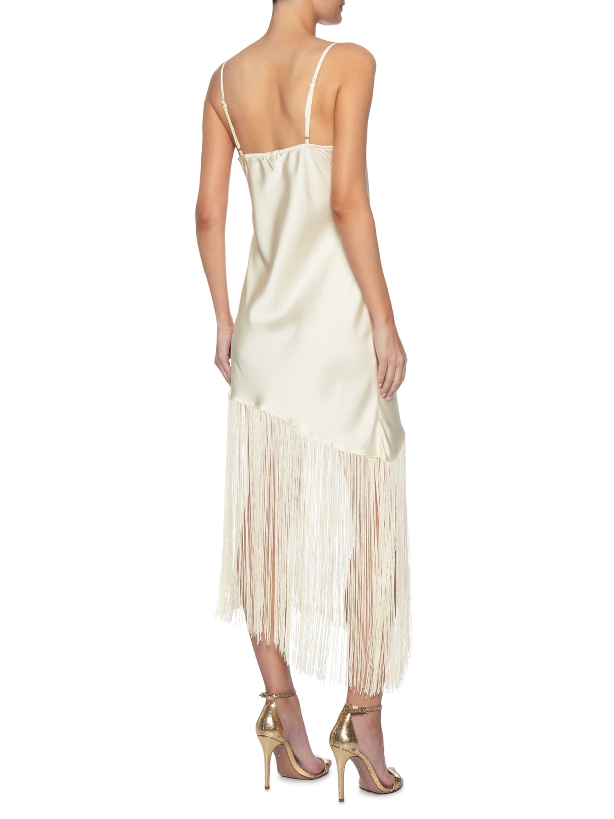Vestido Midi Assimétrico Acetinado Com  Franjas Off White Market 33