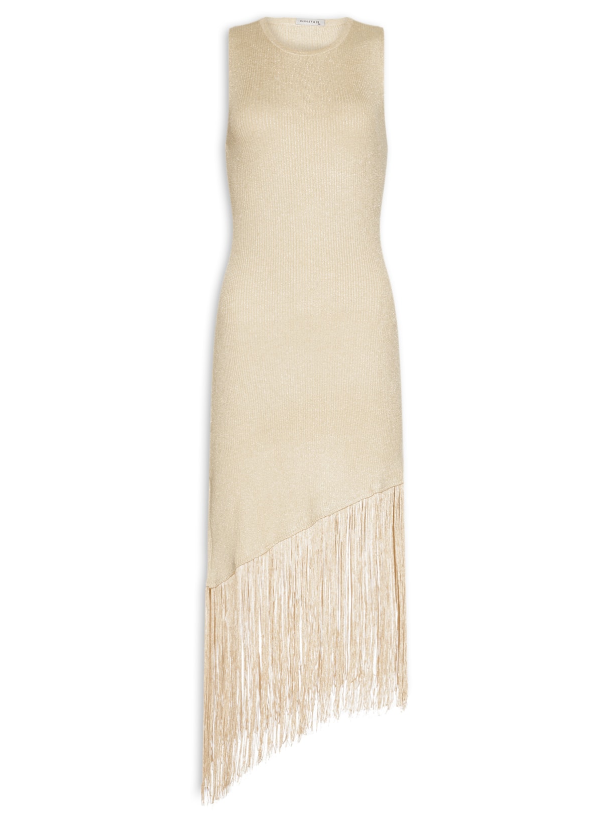 Vestido Midi Assimétrico Em Tricot Com Franjas Bege Market 33