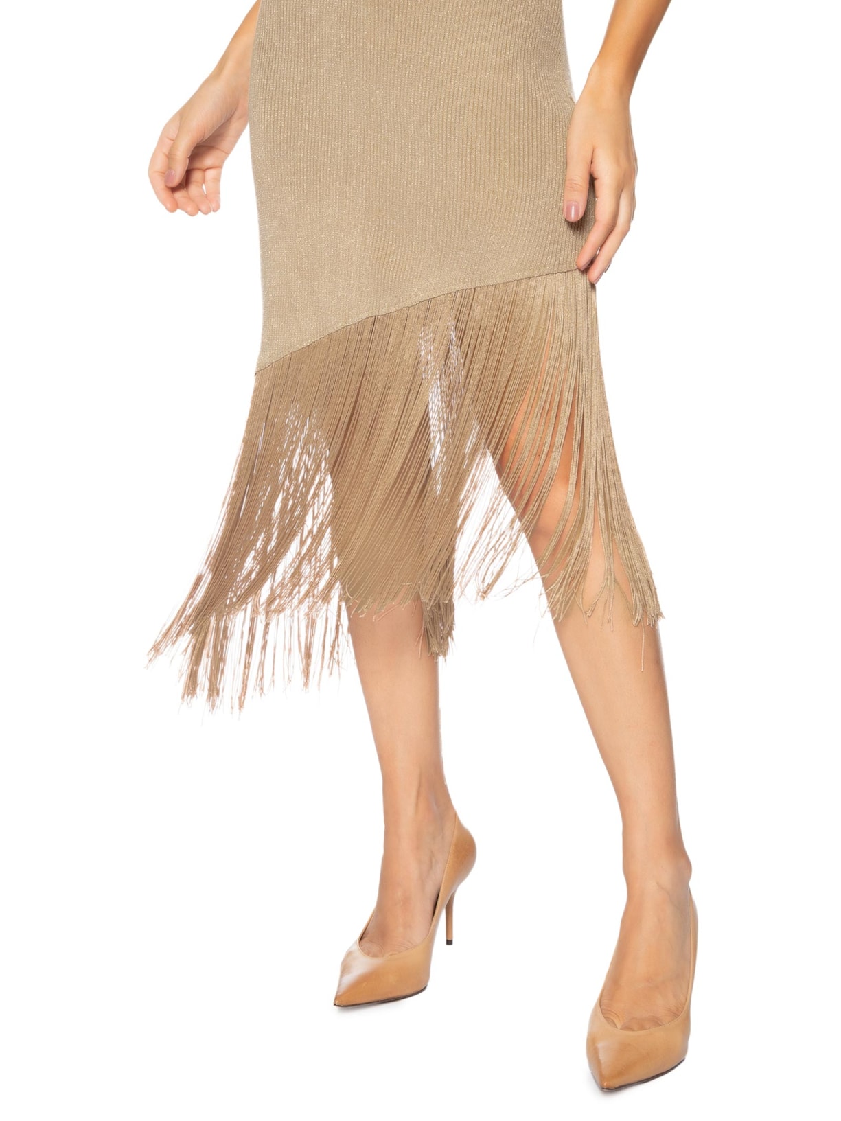 Vestido Midi Assimétrico Em Tricot Com Franjas Marrom Market 33