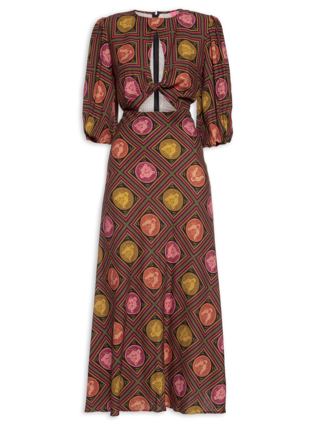 Vestido Midi Azulejo Onça - Vermelho