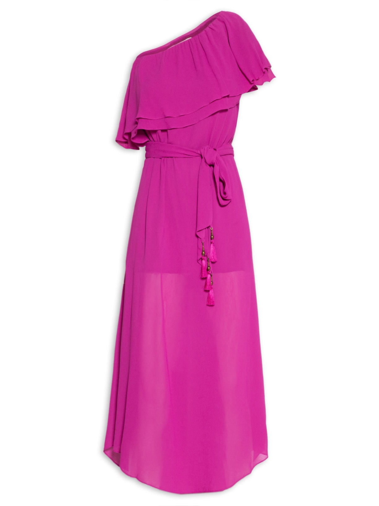 Vestido Midi Babado Duplo - Rosa