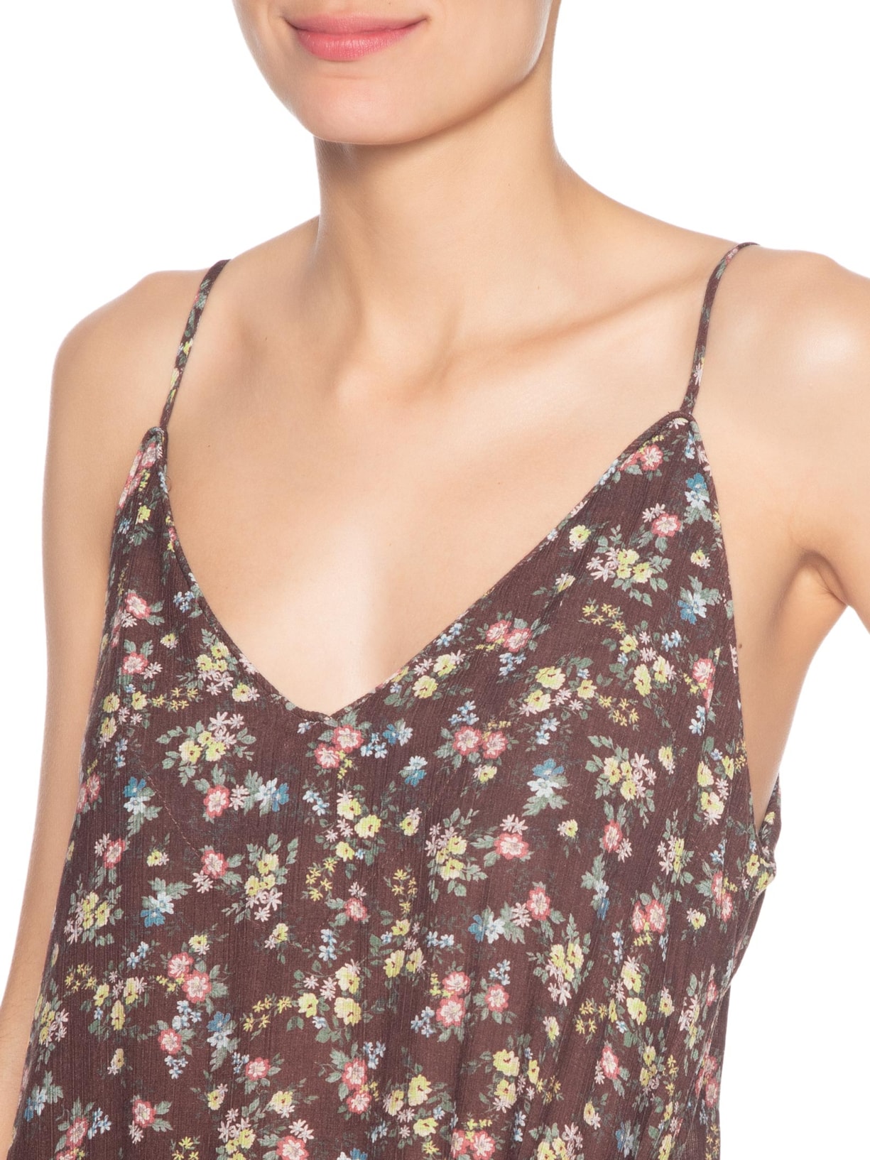 Vestido Midi Babado Estampa Blumi Marrom Maria Filó