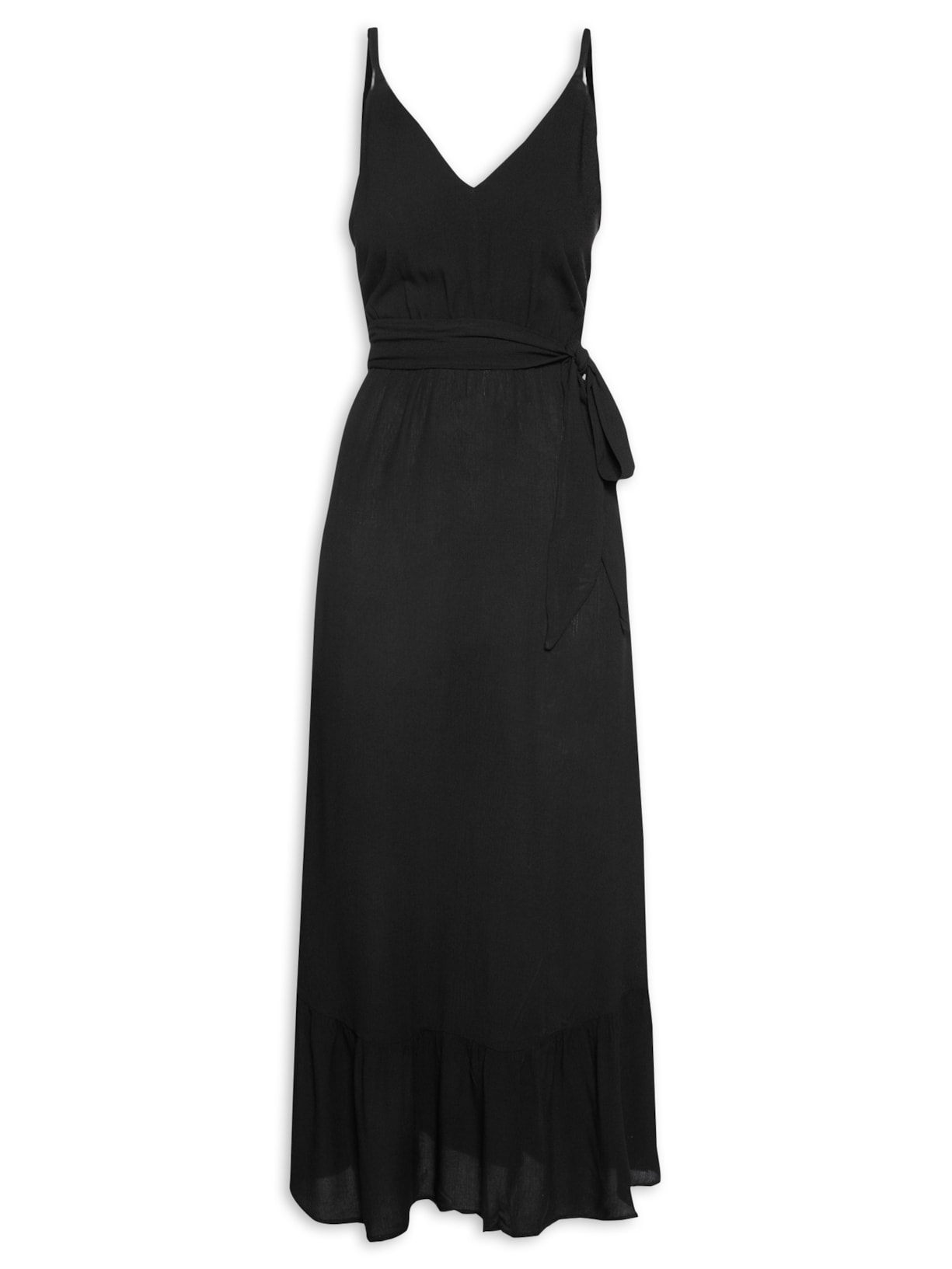 Vestido Midi Babado Franzido - Preto