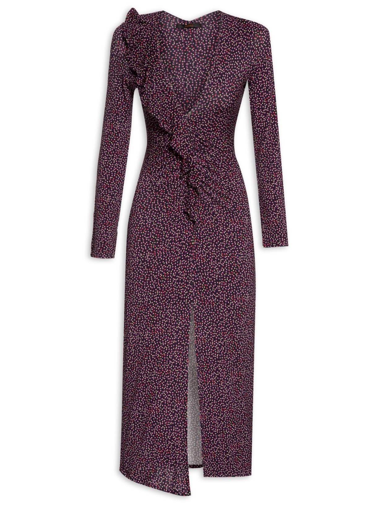 Vestido Midi Babado Frente - Roxo