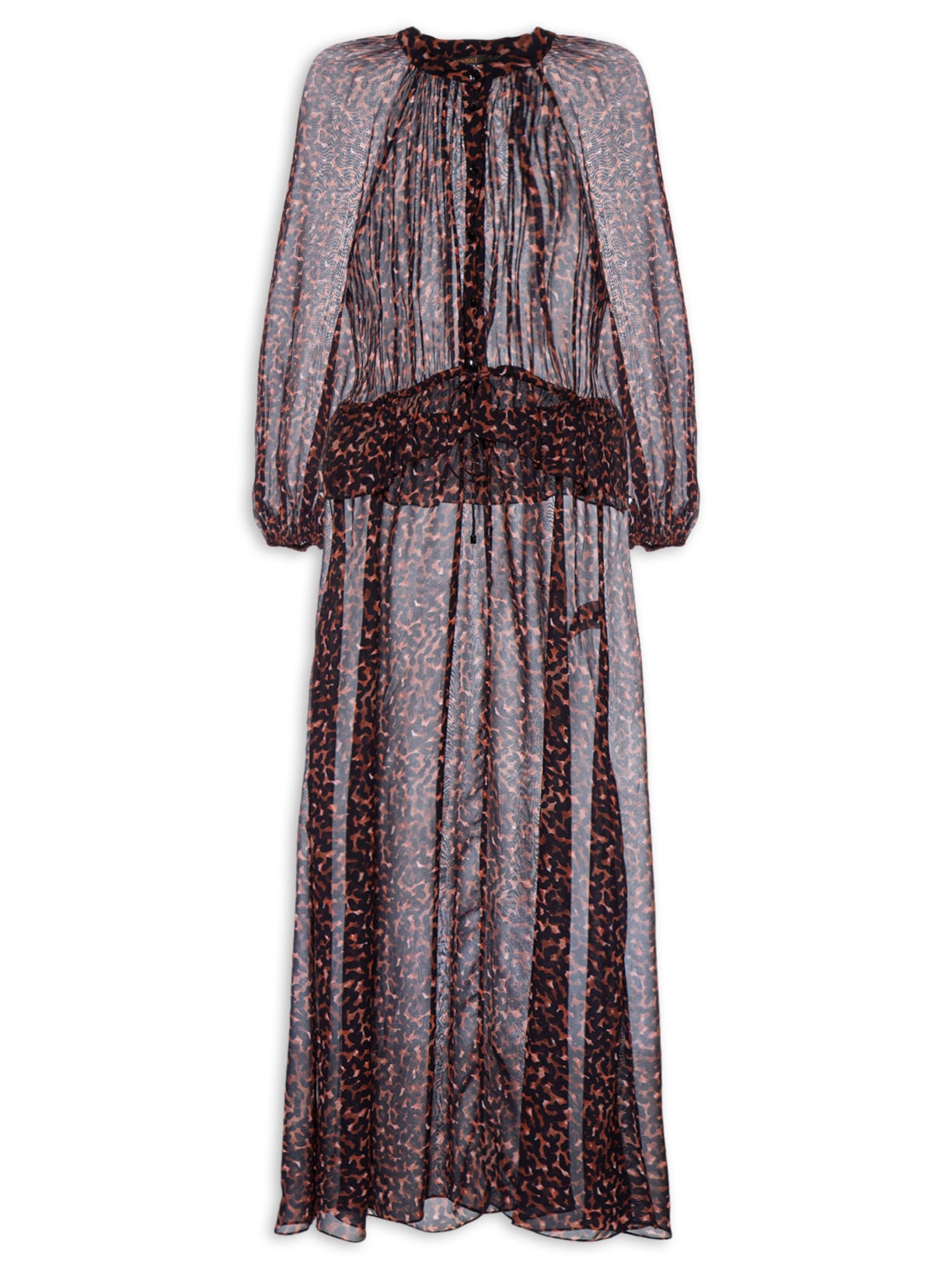 Vestido Midi Babado Textura Bean - Marrom
