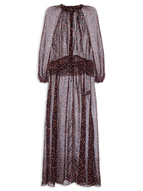 Vestido Midi Babado Textura Bean - Marrom