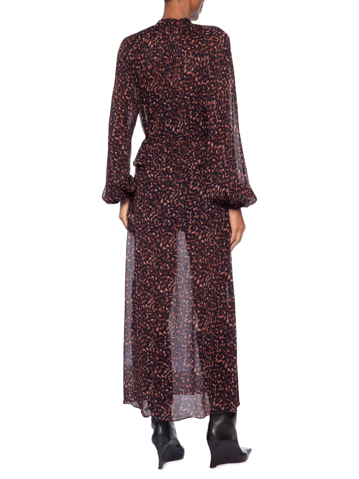 Vestido Midi Babado Textura Bean Marrom Animale