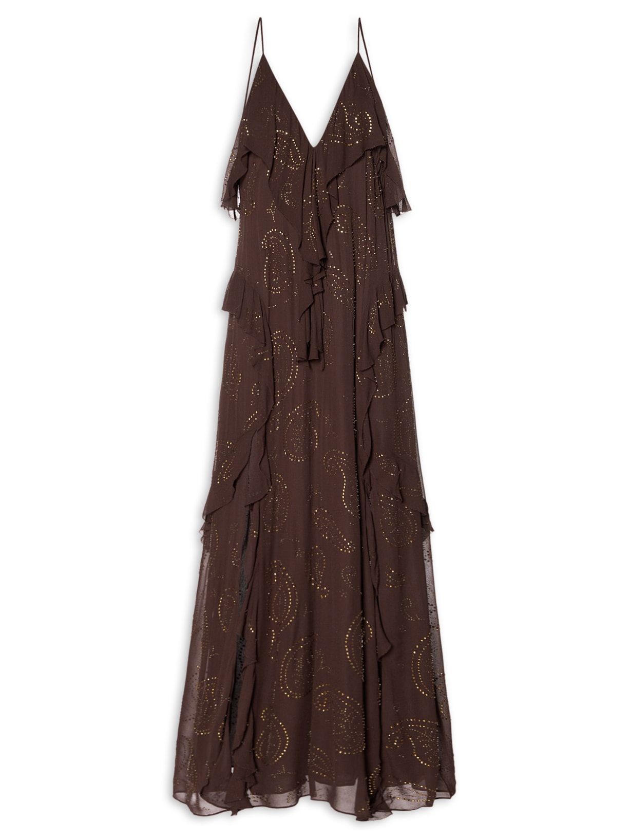 Vestido Midi Babados Hoftix - Marrom