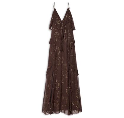 Vestido Midi Babados Hoftix - Marrom