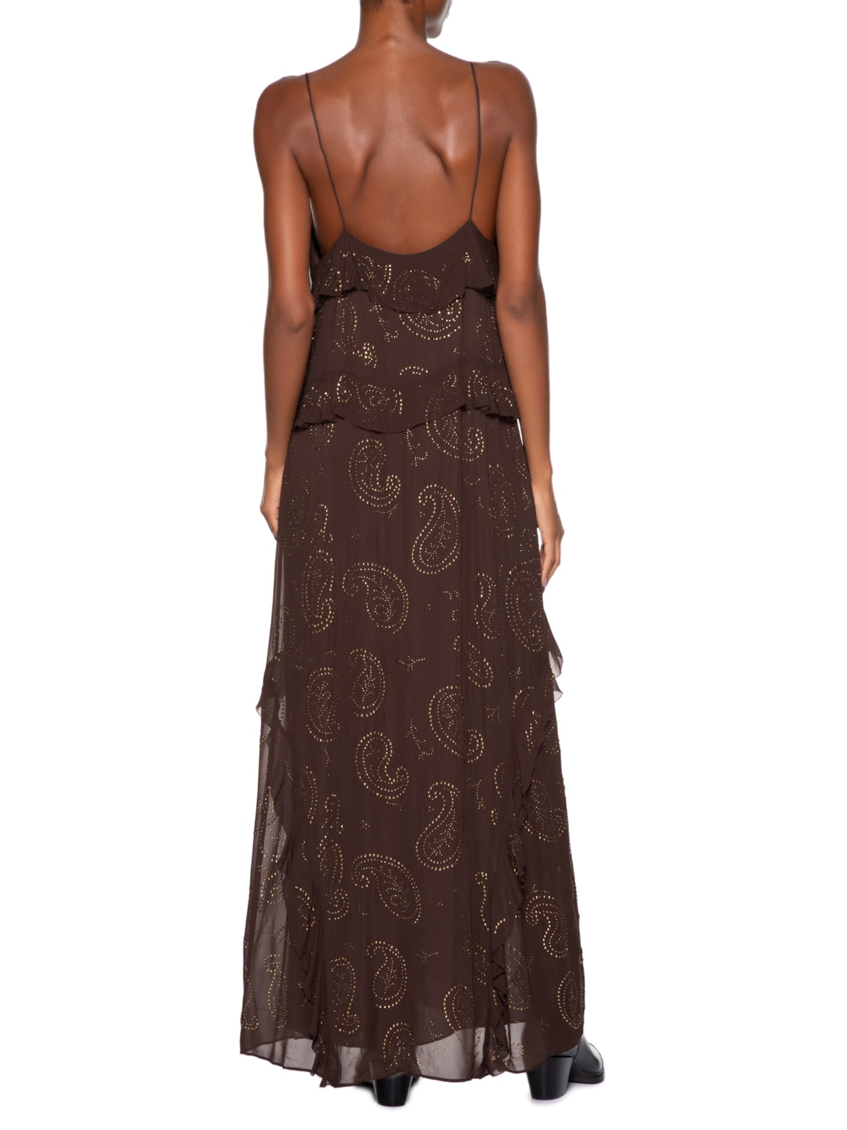 Vestido Midi Babados Hoftix Marrom Animale