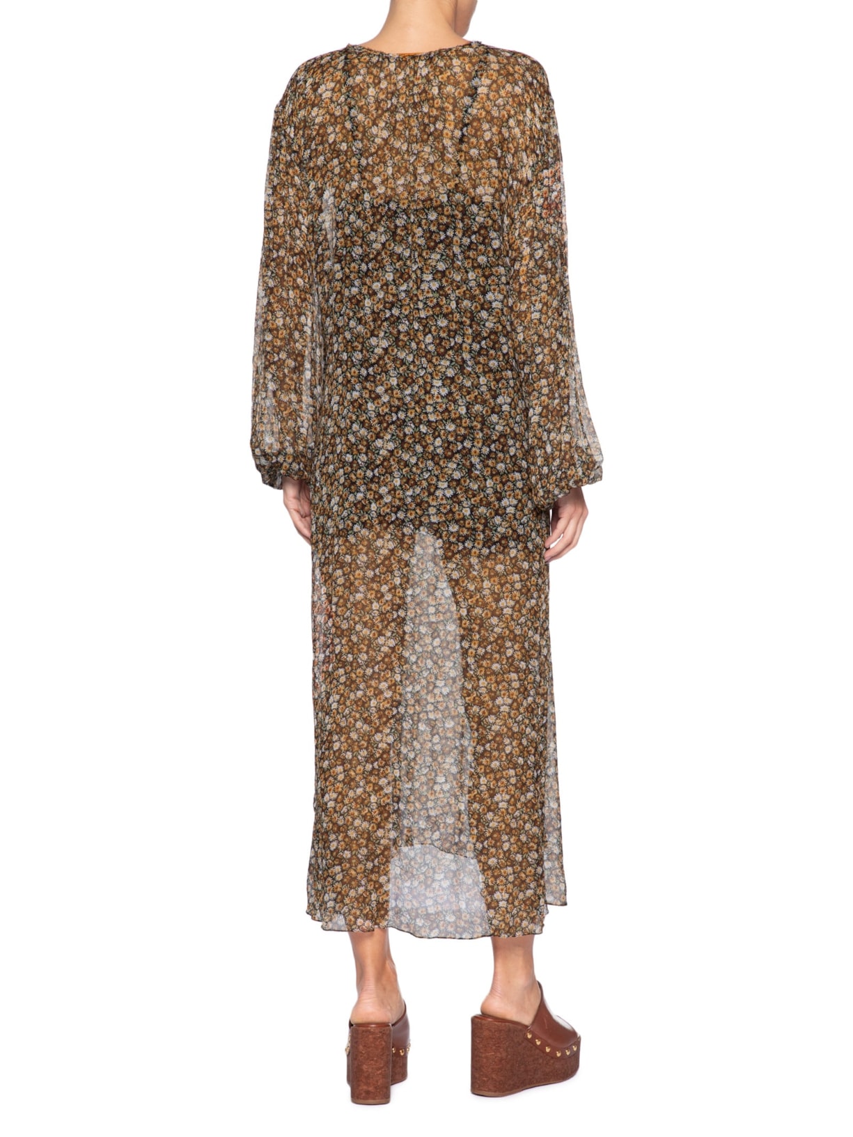 Vestido Midi Babados Liberty Seeds Marrom Animale